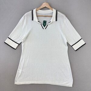 L.L. Bean Signature Polo Sweater Women L White Sailcloth Cotton Modal NWT Preppy